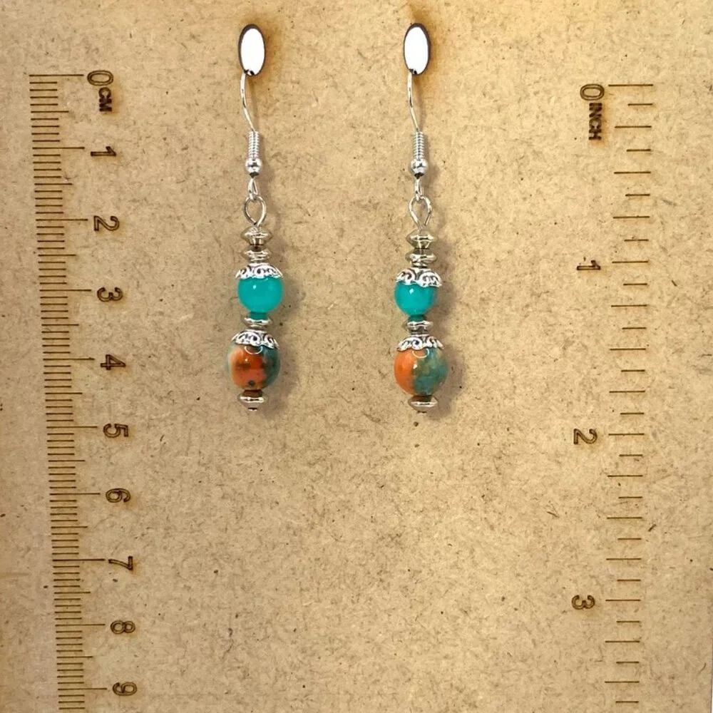 Sea Sediment Jasper w/Orange & Blue Rain Flower Jasper Handmade Earrings LR113